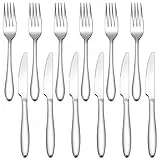 Steakbesteck 12-teilig, Herogo Edelstahl Steakmesser und Steakgabel für 6 Personen, Elegante Tafelgebel Tafelmesser Besteck Set für Haus/Party/Restaurant, Rostfrei & Spülmaschinenfest