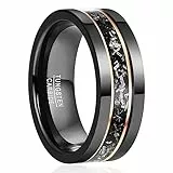 NUNCAD Wolfram Ring 8mm Schwarz Ringe Herren Meteorit Eheringe mit Rosegold Linie Herrenring für Hochzeit, Verlobung, Versprechen, Größe 60(19.1)