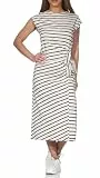 Vila Damen Midi Kleid gestreiftes Jerseykleid Sommer wadenlang mit seitlicher Schnürung VIPompia O-Neck 14106549 Birch Black Beauty M