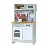 Teamson Kids Küche Für Kinder Aus Holz Little Chef Boston mit Interaktiven Funktionen & 9 Kochzubehör, Hellgrün/Weiß TD-12679D