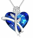 AOBOCO Kristall Kette Damen Mit Blau Herz AnhäNger Rose Halskette Silber 925 Herzkette FüR Freundin Schmuck Geburtstag Hochzeitstag Geschenke