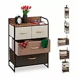 Relaxdays Schubladenschrank, 4 Stoff Fächer, Ablage, Schlafzimmer Nachtschrank, Minikommode HBT 79 x 58 x 31,5 cm, braun