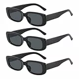 BOGCLEE 3 Stück Schwarze Sonnenbrille, Rechteckige Sonnenbrillen, Vintage Sonnenbrille für Herren Damen, UV 400, Modische Brille, Schwarz