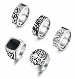 Kakonia 5Pcs Edelstahl Ringe für Männer Griechisch Signet Daumen Silber Retro Carving Celtic Band Ringe Vintage Biker Band Ringe Set 72 (22.9)