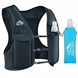Zelvot Laufweste für Damen und Herren, Europäisches Originalpatent, Verstellbare Brustgurte, Trinkweste Laufen mit 500ml Wasserflasche, Reflektierender Trinkrucksack mit Handyhalterung (Black, L/XL)
