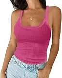 Imily Bela Tops für Damen Tank Top Sexy Oberteile Basic Schönes Schnitt Spaghetti Top Slim Fit Baumwolle(Rosenrot,M)