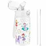 GOPPUS Trinkflasche Kinder 420ml Edelstahl Flasche mit Strohhalm und auslaufsicherem Deckel Sport BPA-frei Wasserflasche Jungen Mädchen