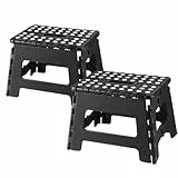 PandaEar Klappbarer Tritthocker, leichter Tritthocker mit 22,9 cm Höhe für Kinder, stabiler Fußhocker für Küche, Schlafzimmer, Bad und Badezimmer, Schwarz, 2 Stück