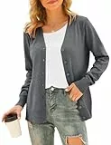 Anelune Strickjacke Damen Langarm, V-Ausschnitt mit Knöpfen, Warme Oversized Strick Cardigan für Herbst & Winter, Elegant & Casual Dark Gray L
