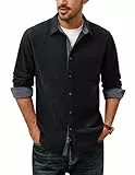 PJ PAUL JONES Flanellhemd Herren Button Down Langarm Cord Hemd Schwarz L
