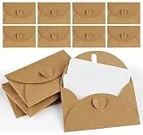 Mocraft 25 Mini Briefumschläge mit 25 Karten Vintage Kraftpapier Umschläge mit Herzverschluss für Geldgeschenke, Dankeskarten, Einladungen, DIY Geschenkkarten
