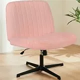 Sweetcrispy Bürostuhl Ohne Armlehnen, Schreibtischstuhl mit Teddy Velvet, Lesesessel mit Breiterem Polster zum Sitzen im Schneidersitz Stuhl, Höhenverstellbar, 360° Drehstuhl für Haus, Pink