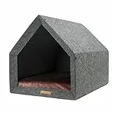 Rexproduct - PetHome Hundehütte mit Liegefläche und Dach I Biss- und Kratzfest I Gute Schalldämmung I Umweltfreundlich & Einfach zu Montieren I Größe S (60x42x43 cm) - Dunkelgrau und Rot