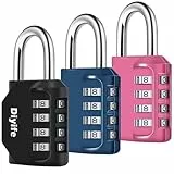 Diyife 3 Stück Vorhängeschloss Zahlenschloss, 4 Stellig Schloss mit Zahlencode, Vorhängeschloß Zinklegierung, Vorhängeschloss für Spind, Fitnessstudio Gartenzäunen - Schwarz Dunkelblau Rosa
