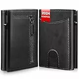 DOMIPHIE Slim Wallet with Coin Compartment & RFID Protection - Mini Wallet Men with Magnetic Switch and Pop Up Mechanism - Card Holder Men & Women, Black, Minimalist