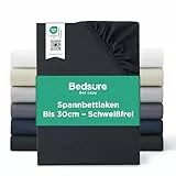 Bedsure Spannbettlaken 180x200cm Bis 30cm - Bettlaken 180 x 200 Boxspringbett, Oeko-TEX Zertifiziert Spannbetttücher, Gebürsteter-Mikrofaser, Hautfreundlich Weich & Pflegeleicht, Schwarz