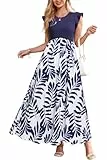 OUGES Damen Sommer Lang Maxikleid Elegant Freizeitkleid Ärmellos Kleider mit Taschen(Floral H,L)