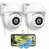 Menborn Überwachungskamera Aussen 2,4/5GHz, 2,5K Kamera Überwachung 360° mit Starlight Farb-Nachtsicht, 360° IP Kamera Outdoor mit Flutlicht, Bewegungserfassung, Funktioniert mit Alexa, 2PCS