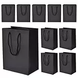 10 Stück Geschenktüte Papiertüten mit Henkel Schwarz Kraftpapiertüte Wiederverwendbare Tragetasche mit Griff für Weihnachten Party Geburtstag Hochzeit Einkaufen DIY Adventskalender (15 X 6 X 20 cm)