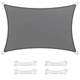 SONGMICS Sonnensegel 2 x 3 m, Sonnenschutz aus HDPE-Gewebe, luftdurchlässig, wasserdurchlässig, für Terrasse, Garten, Balkon, Camping, rechteckig, konkav, 2 m Seile, rauchgrau GSS23GY