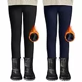 DDOBB 2er Pack Thermo Leggings Mädchen Gefütterte Winter Leggins Mit Fleece Kinder High Waist Thermounterwäsche Dicke Warm Lange Hose für Alltag(Schwarz+Navy, L=(134-146))