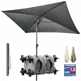 4smile Sonnenschirm Balkon SunnyShade 3-in-1 SET in Anthrazit - UPF 50+ Sonnenschirm rechteckig 200 x 125 cm + Sonnenschirmhalter Balkongeländer + Sonnenschirmhülle