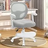 HOFFREE Kinder Schreibtischstuhl Ergonomischer Lernstuhl mit Klappbarer Armlehne & Fußstütze Drehbar Kinder-Computerstühle Geeignet für Mädchen und Jungen Netztisch-Stuhl für Schlafzimmer Bücher Grau