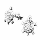 Laimons Mädchen Kids Kinder-Ohrstecker Ohrringe Kinderschmuck Schildkröte Reptil Glitzer weiß glanz aus Sterling Silber 925