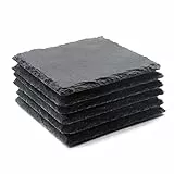 VIBRATITE 6 Stück Schiefer Untersetzer, 10,2 cm Schwarzer Schieferstein Getränkeuntersetzer Glasuntersetzer mit Anti-Kratz-Boden für Lasergravierte, Kaffee, Bar, Küche, Heimdekoration, Quadratisch
