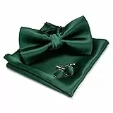 JEMYGINS Herren Fliege Dunkelgrün4 Satin Fliege und Einstecktuch mit Manschettenknöpfe Sets