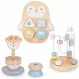 mamabrum Holzspielzeug-Set - Motorikschleife, Sortierbrett & Stapelspiel für Baby & Kleinkind ab 10 Monate - Montessori-Lernspielzeug zur Förderung der Motorik (6-teilig)
