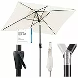 Sekey Aluminum Sonnenschirm mit Kurbel und Knicker, 210 × 140 cm Sonnenschirm Rechteckig für Balkon Garten & Terrasse Sonnenschutz UV 50+, Creme