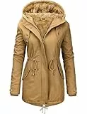 Nadeer Damen Jacke Winter Lang Warm Gefüttert Winterparka Funktionsjacke Steppjacke Wintermantel Langarm Hoodie Kapuzenpullover(Khaki,S)
