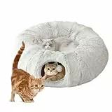 Dhqkqg Katzentunnel, 85 cm Faltbar Katzentunnel Rund, 3 in 1 KatzentunneL, Katzenspielzeug für Indoor-Katzen mit Schlafplatz, Donut Cat Tunnel mit Hängende Bälle, für Kätzchen, Kleintiere