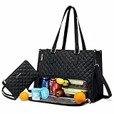 LOVEVOOK Laptoptasche Damen mit Isolierted Lunch-Fach, 15,6 Zoll Laptop Handtasche, Arbeitstasche Lehrertasche Groß, Lunchtasche Aktentasche Leder, Schultertasche für Schule Büro Uni, Schwarz