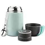 Noxtioanip Thermobehälter für Essen 650ml, Edelstahl Warmhaltebehälter Speisegefäß, Thermo Lunchbox, Suppenbehälter Auslaufsicher mit Klappbarem Löffel, für Mahlzeiten, Suppe, Mittagessen