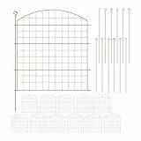 Relaxdays Teichzaun, 12 Zaunelemente, je HxB: 78 x 75 cm, Oberbogen, zum Stecken, Metall, Garten, Pool, Beetzaun, braun