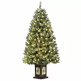 145 cm Weihnachtsbaum Künstlich mit 300 Beleuchtung, 8 Modus Warmweiß Vorbeleuchteter Metallgestell Weihnachtsbaum mit Vintage Beleuchteter Topf Weihnachten Deko für Familientreffen, Büro und Flure