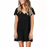 TSWRK Damen Kleid Schwarz Lose Sommerkleid Kurze Ärmel Casual Kleid Tunika Lässig T-Shirt Kleid
