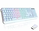 KLIM Chroma Wireless Gaming Tastatur Kabellos QWERTZ DE – RGB Beleuchtet, Leise & Ergonomisch, Langlebig & Wasserdicht – Für PC, Mac, PS4, PS5 – Weiß