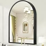 HLFMVWE Bogen Wandspiegel Schwarz, 40x30 cm Gewölbter Tiefer Rahmen Badezimmerspiegel, Hängender Wandspiegel Spiegel mit Gebürstetes Metall Rahmen für Wohnzimmer, Schlafzimmer, Eingang