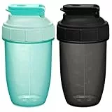 Alaoo Protein Shaker, 2 Stück 500ml Proteinshaker Flasche, Fitness Shaker mit 2 Mixball Edelstahl, BPA-frei und Auslaufsicher Proteinshaker mit Messskala für Proteinpulver, Proteinshake (Schwarz+Grün