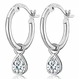CERSLIMO Ohrringe Creolen Silber 925 12mm mit kleiner Tropfen Zirkonia Anhänger 6mm