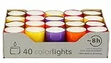 Wenzel-Kerzen Colorlights - Winter Edition Teelichte 8h Brenndauer, farbige PC Hüllen, bunt gemischt - Crazy Mix, Bunt, 24 mm hoch, Durchmesser 38 mm