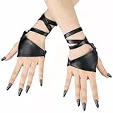 Abeillo Punk Fingerlose Handschuhe,Half Palm Lederhandschuhe,PU Schwarz Handschuhe,Fingerlose Kunstlederhandschuhe für Erwachsene Hip Hop Halloween Cosplay Karneval Kostüm