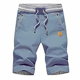 JustSun Kurze Hosen Herren Shorts Sommer Shorts Chino Baumwolle mit Tunnelzug Denim Blau XL
