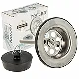 tecuro Ablaufventil poliert 1 1/4 Zoll Anschluss für Waschbecken, Ø 60 mm mit Edelstahl-Siebplatte und verchromtem Messingunterteil