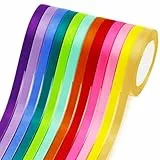Polyester Satinband Set,12 Farben 10mm x 22m Geschenkband Stoff Dekoration Bänder für Bastelarbeiten,Schleifen,Geburtstag und Hochzeitsdekoration,Geschenkverpackung