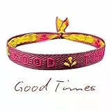 happymaker - Boho Schmuck Damen, Stoffarmband mit Statement - Good Times - im Surfer Style Damen, wasserfest und größenverstellbar, Armband mit vergoldeter Perle, handmade