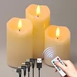 KIYTARBOO LED Kerzen Wiederaufladbar, 3er Set LED Echtwachskerzen Flackernde Flamme, Led Kerzen Flackernde Flamme Outdoor Wasserdicht Kerzen für Halloween Weihnachtsdekoration